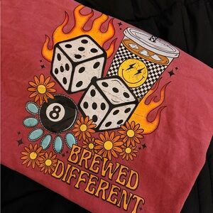 Comfort Colors Pink Graphic Tee with Dice & Floral Brewed Different Print